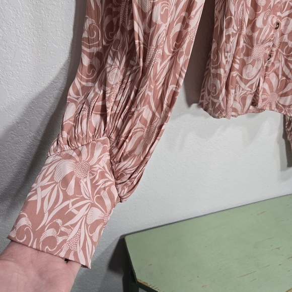 Anthropologie Florence Balducci Large Pink Floral Long Sleeve Blouse NWT - Picture 5 of 10